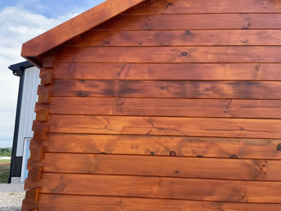 Close-up of the Cub’s dovetailed log corner
