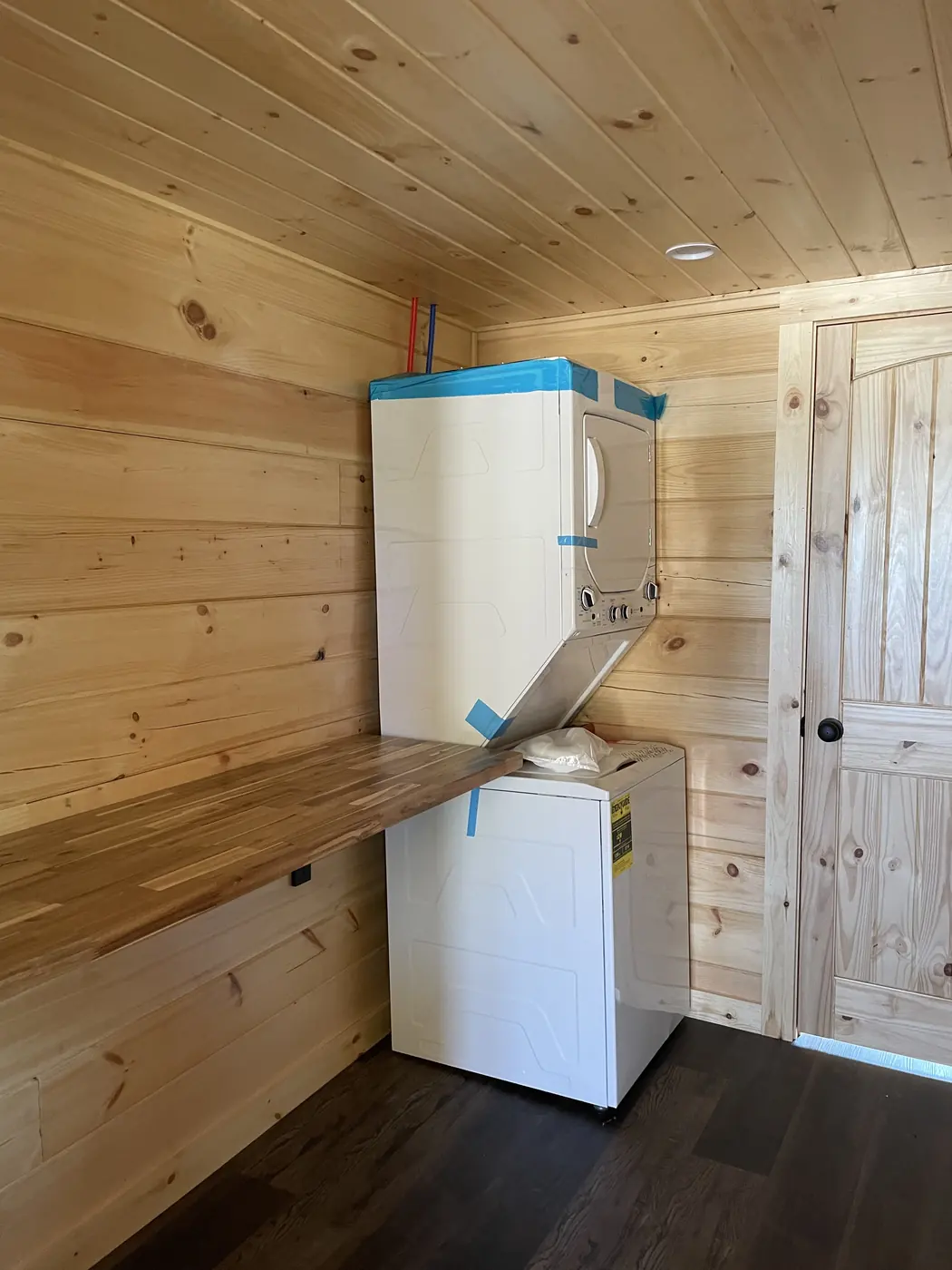 Stacked washer and dryer in the laundry area